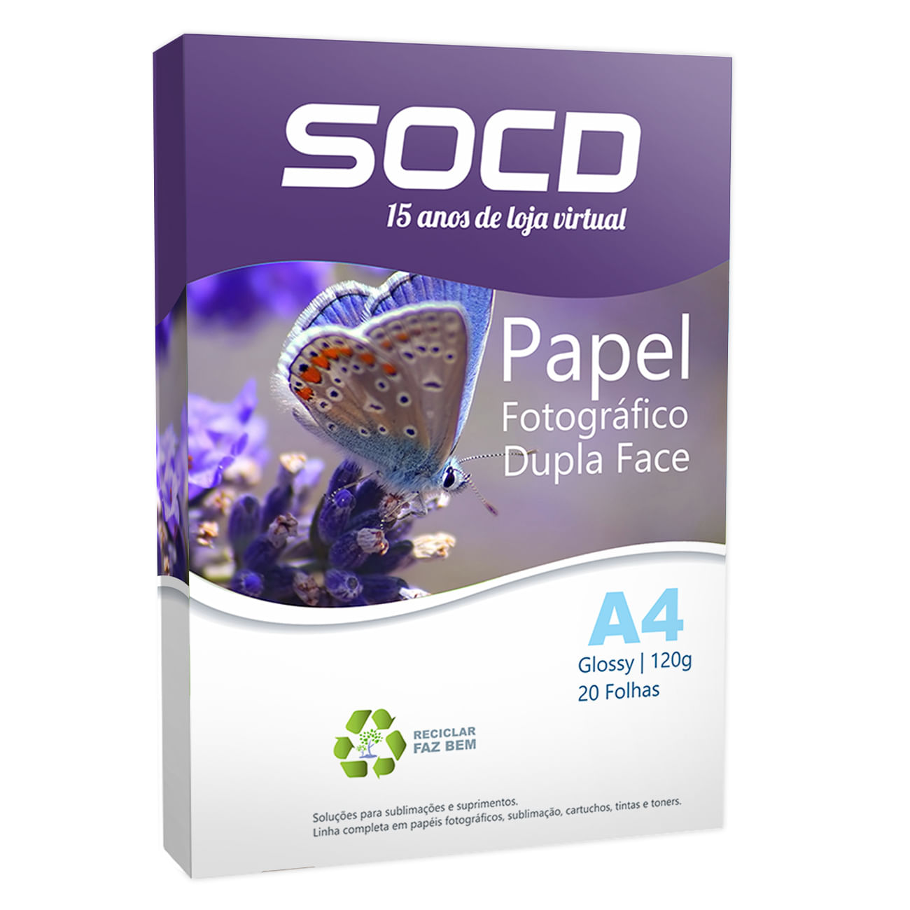 Papel Fotográfico Dupla Face Glossy Brilhante A4 120g 20 Fls Socd 2945