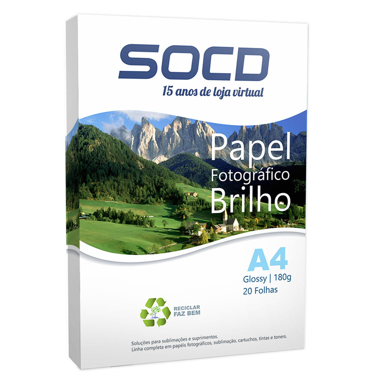 Papel Fotográfico Glossy Brilhante A4 180g 20 Folhas Socd 8621