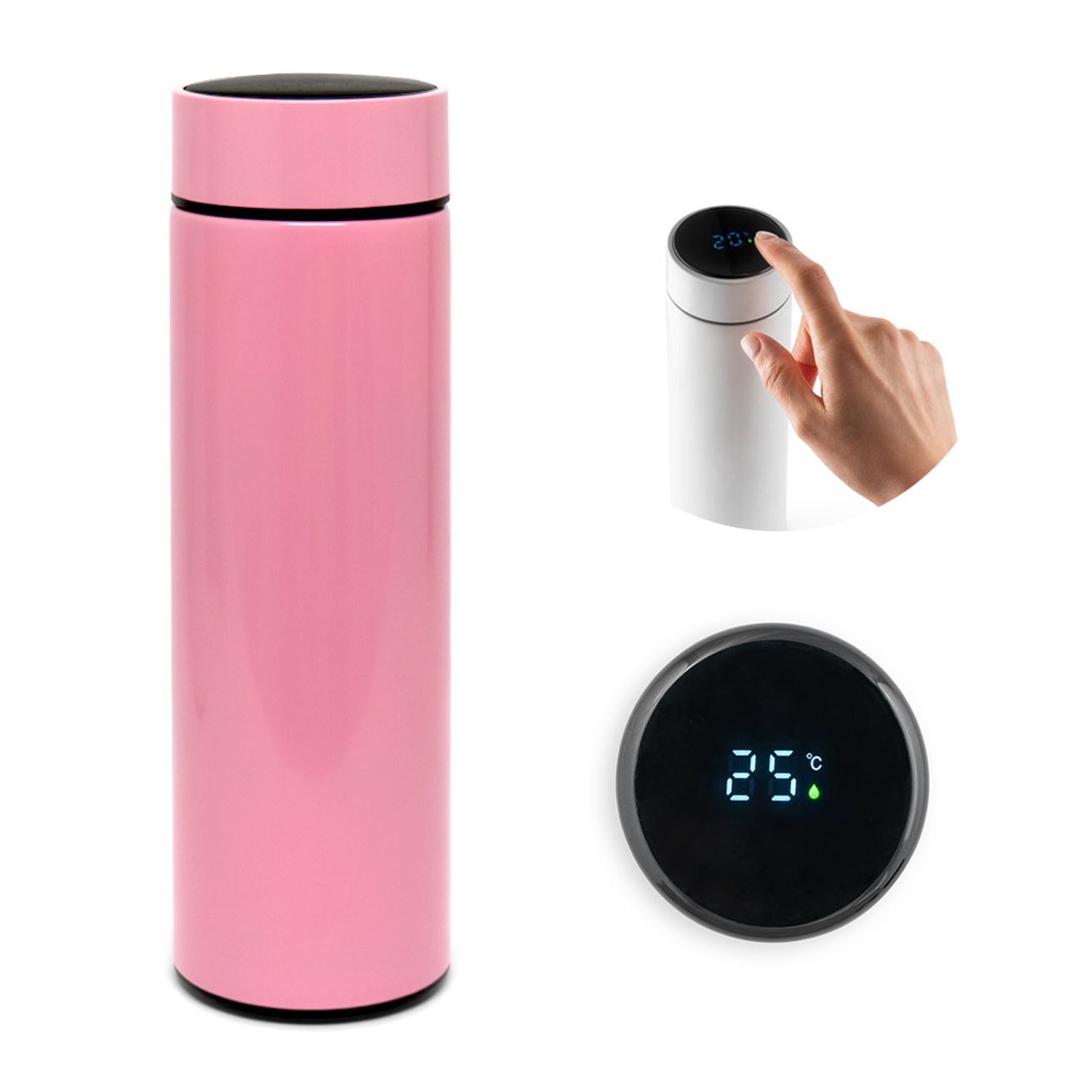 Garrafa Térmica Inox com Sensor Digital de Temperatura Rosa Brilho